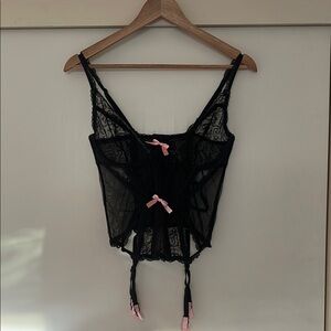 Black Lace Bustier with Pink Accents and Garter
